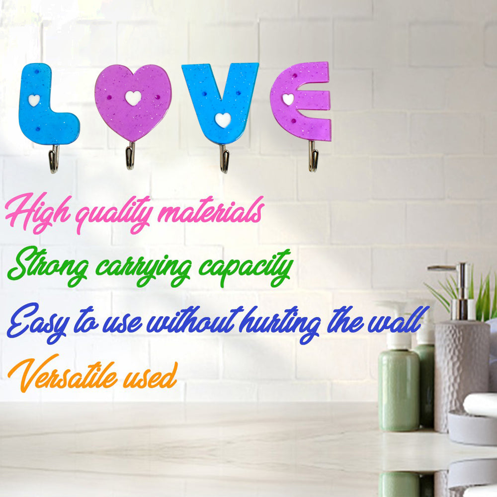 Pair of white love shape self adhesive hooks for easy installation.