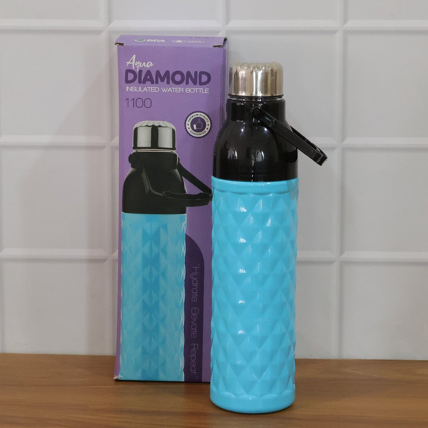 Top view of 1100 ML sports water bottle with diamond texture