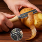 Stainless steel vegetable peeler with ergonomic wooden handle for easy peeling