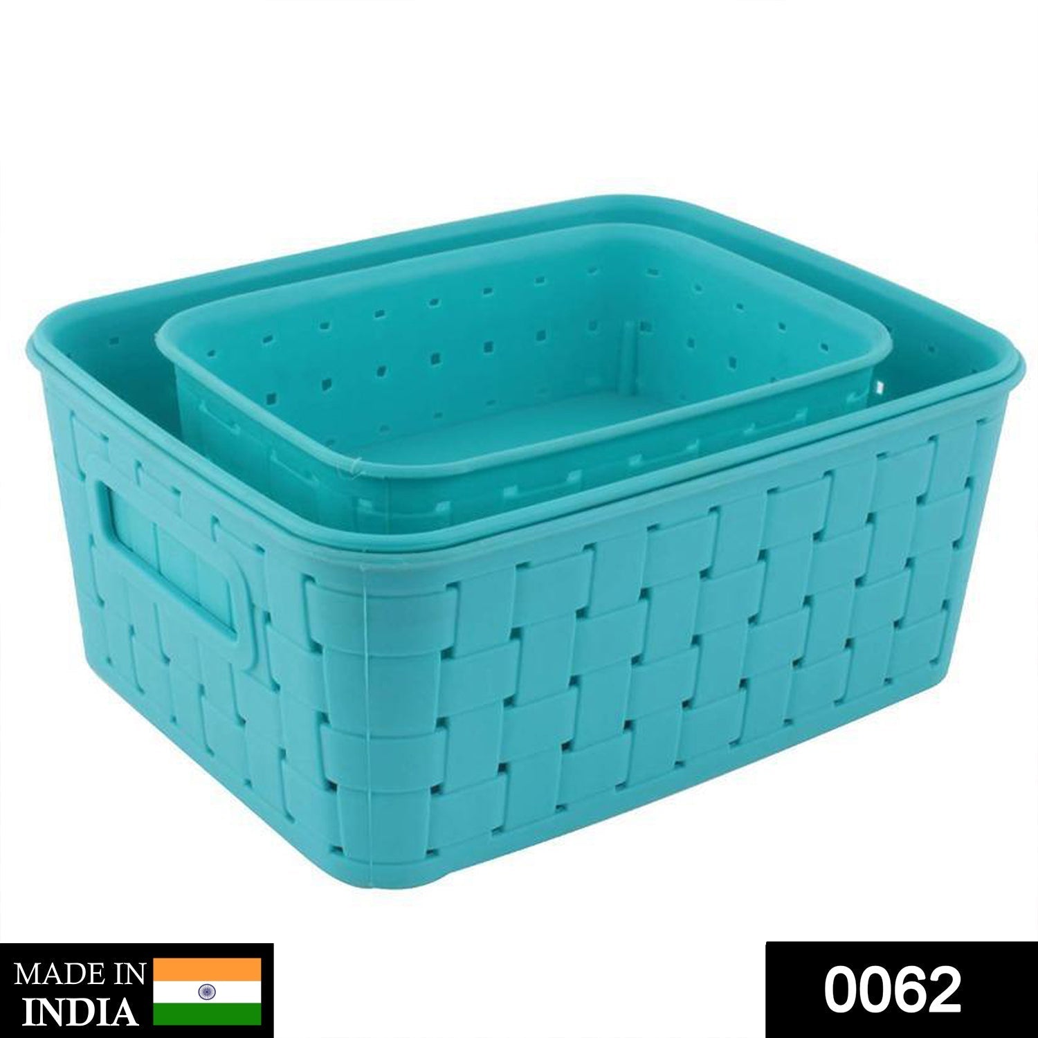 Organivo sky blue storage baskets, showing different sizes for versatile use.