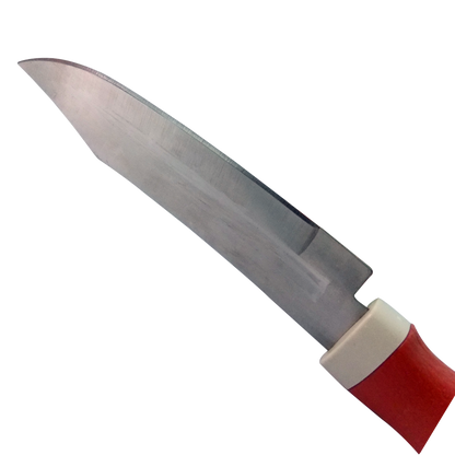 Small ceramic kitchen knife with a white blade and black protective cover for safe storage.