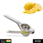 A hand holding a durable stainless steel lemon squeezer, ready for juicing.