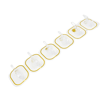 Packaging of the 6-piece transparent adhesive hook set, highlighting its key features.