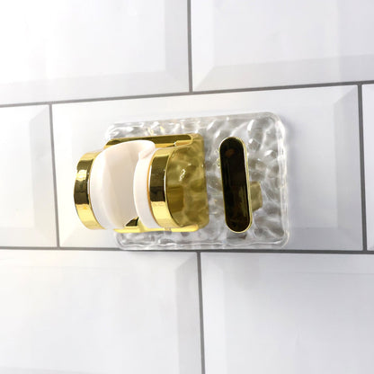 Wall mounted broom and mop holder with strong grip clips for space saving cleaning tool organization
