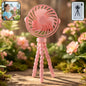 Rechargeable portable LED fan with flexible tripod stand on a wooden desk