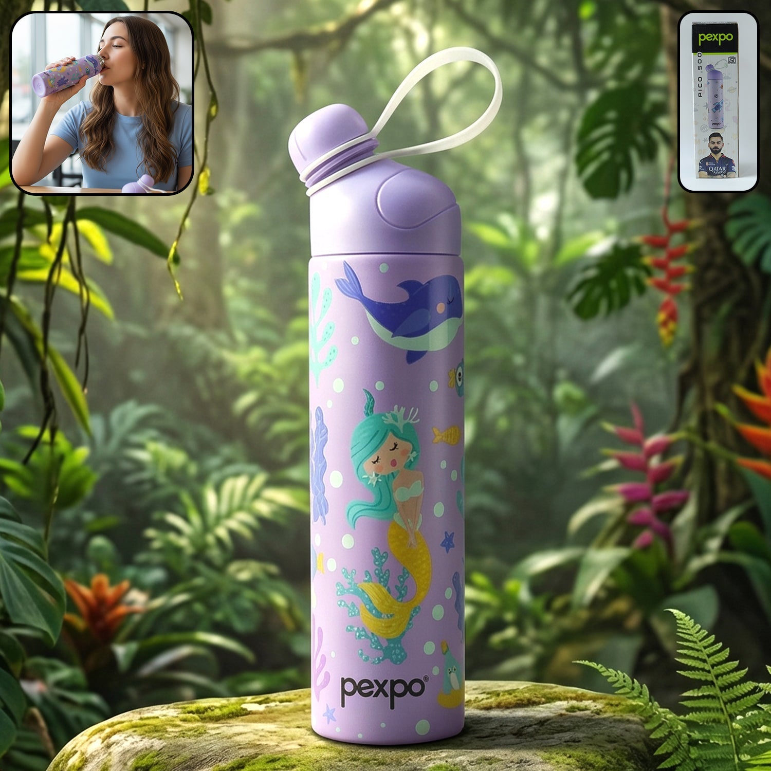Vibrant artistic print on Pexpo Pico Art insulated stainless steel water bottle
