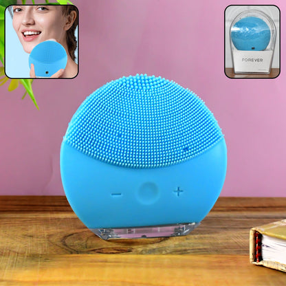 Rechargeable silicone sonic facial cleansing brush with soft bristles