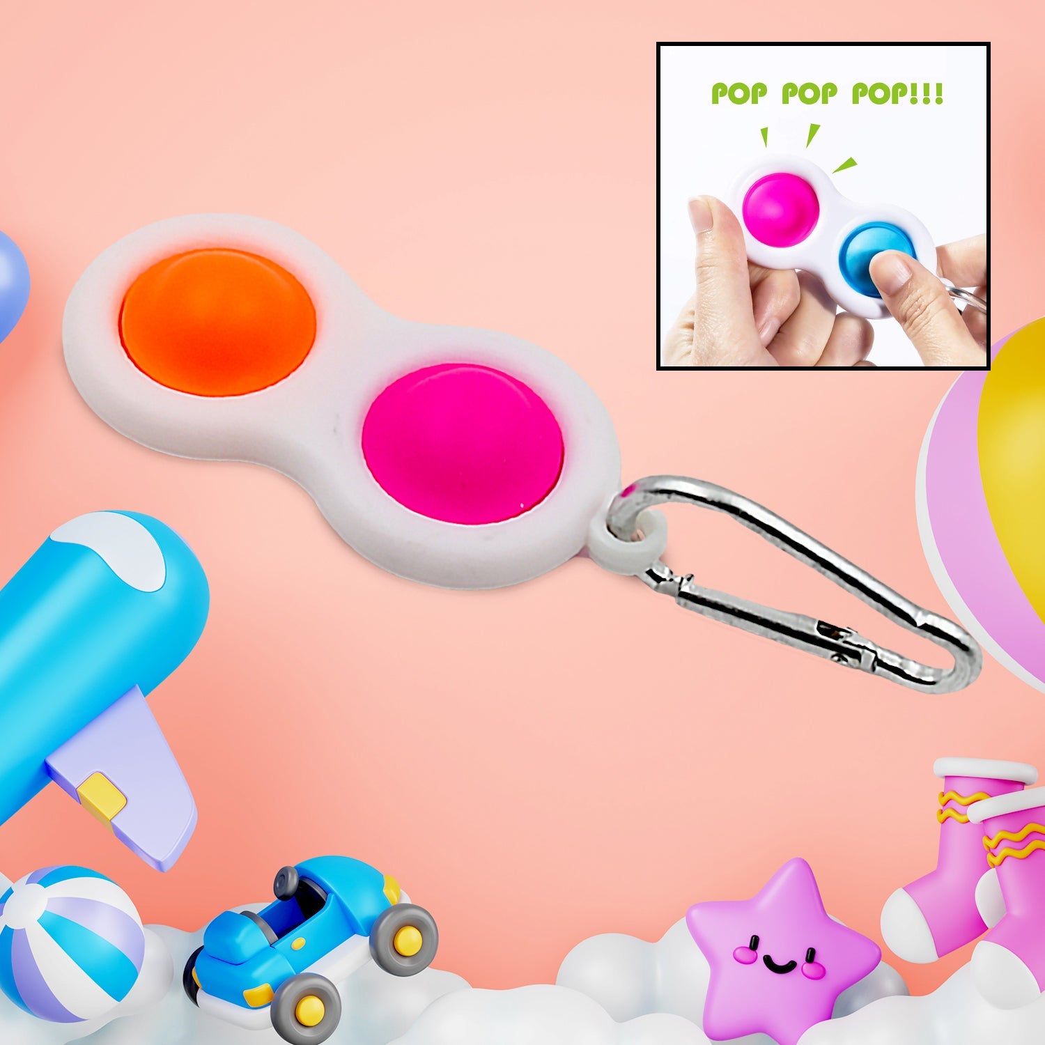 Colorful Simple Dimple Fidget Toy Keychain for stress relief.