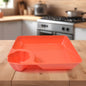Plastic plate with integrated dipping saucer for snacks and parties