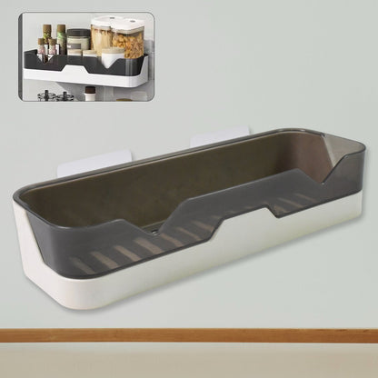 Adhesive shower caddy mounted on a bathroom wall, showcasing easy installation.