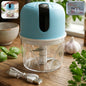 Compact USB rechargeable mini electric garlic chopper with three sharp blades.