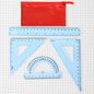 4-piece transparent geometry instrument set with ruler, protractor, and set squares