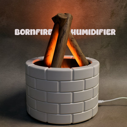 Close-up of the Flame Diffuser showcasing the calming bonfire light and fine aromatherapy mist.