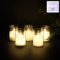 Set of 6 flameless LED votive candles glowing warm inside clear cups