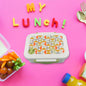 3 compartment lunch box with a secure, leakproof lid and included spoon.