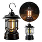 Classic retro rechargeable LED camping lantern casting a warm, inviting glow.