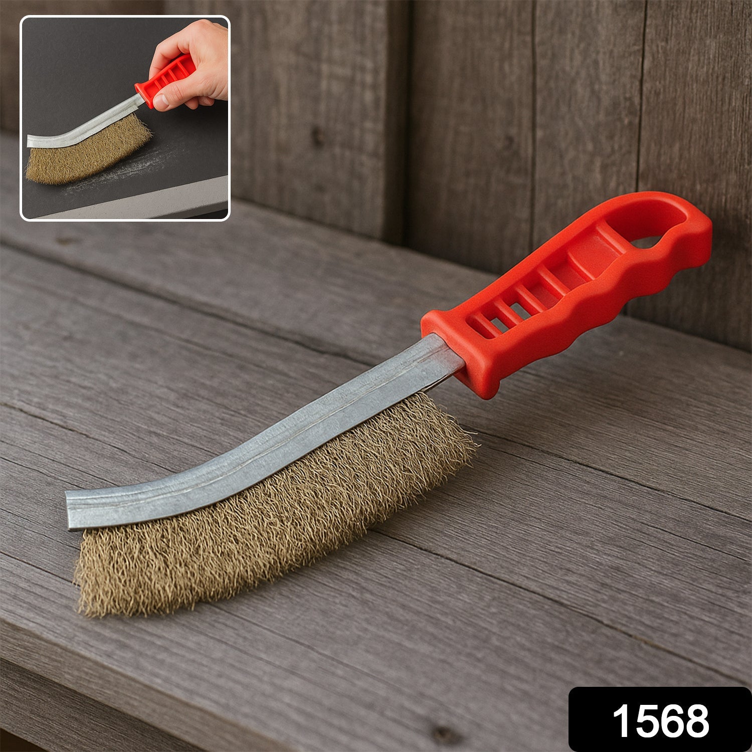 Close-up of the durable steel bristles on the metal cleaning brush.