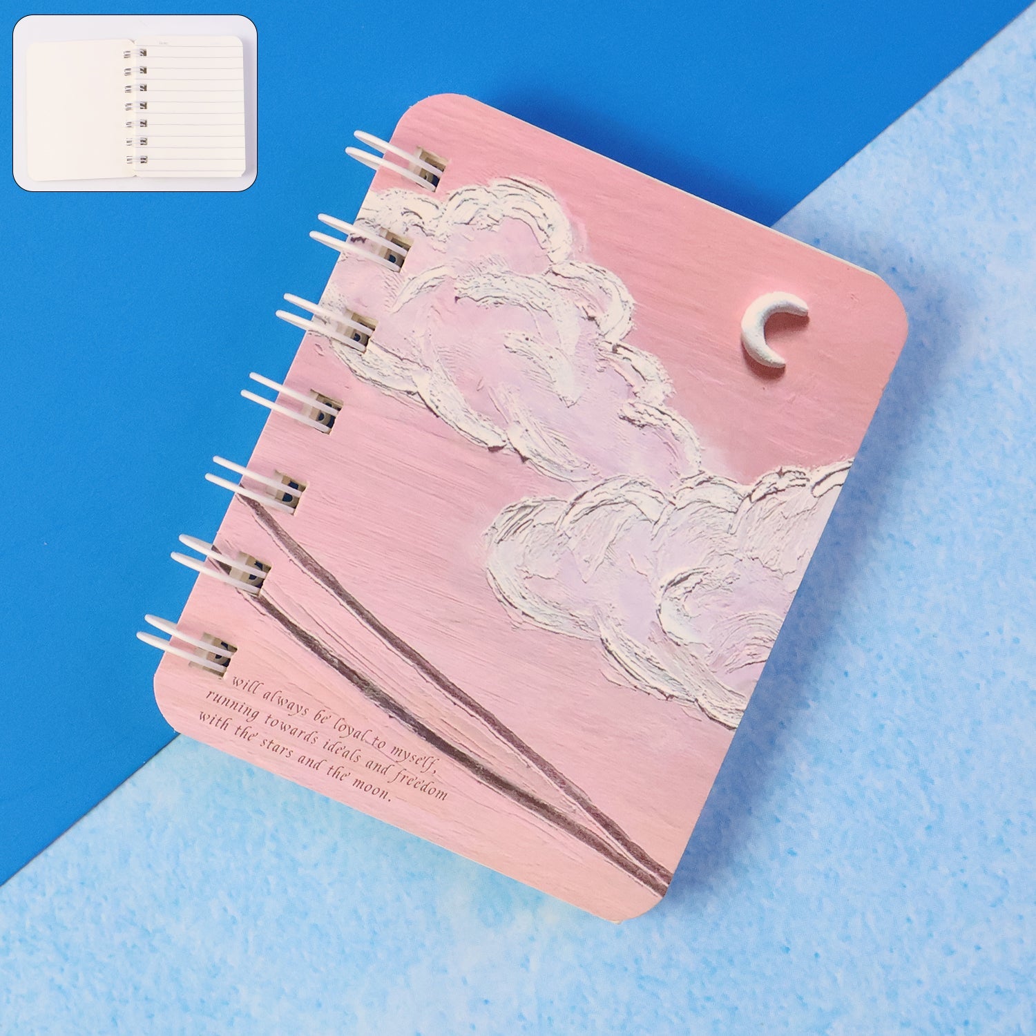 Mini spiral bound pocket notebook with cloud and moon artistic cover