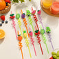 Set of 12 reusable plastic straws featuring vibrant cartoon truck designs.