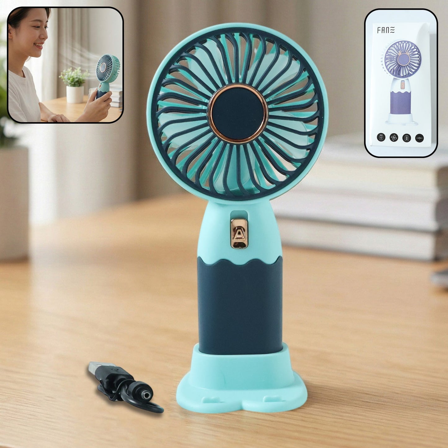 Rechargeable portable handheld mini fan with stand for personal cooling