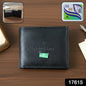 Classic bi-fold wallet open displaying multiple card slots and currency compartments
