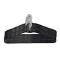 A pack of ten sleek stainless steel hangers displayed neatly against a white background.