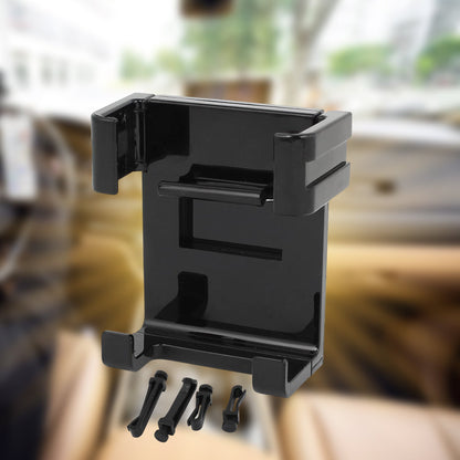 Close-up of the versatile car mobile holder, emphasizing its adjustable bracket for different phone sizes.