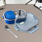 Steel lunch box with airtight transparent lid and dual compartments