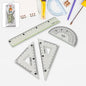 4-piece geometry set with transparent triangle ruler and protractor for precise measurement