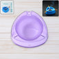 Transparent purple plastic ashtray with wide bowl and triangular shape