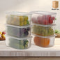 6-piece plastic food storage containers with airtight lids on kitchen counter