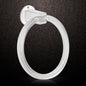 Clear ABS towel ring installed on a bathroom wall, holding a neatly folded white hand towel.