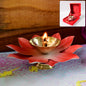 Brass Lotus Oil Diya with decorative petal base placed on table