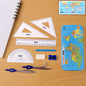 Complete geometry box set with compass in metal case featuring world map design