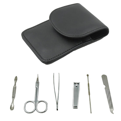 Professional manicure set neatly arranged in its durable, travel-friendly storage pouch.