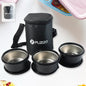 Insulated stainless steel tiffin lunch box set with three containers and carry bag