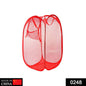 Foldable mesh laundry hamper with a side pocket, ideal for small items.