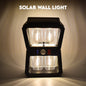 Solar Wall Lantern with motion sensor illuminating an outdoor space at dusk.