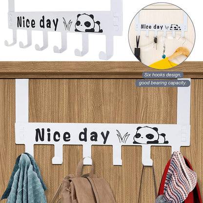 Over door hook rack holding bags and coats, demonstrating its versatility and storage capacity.