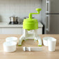 Manual ice crusher with hand crank and colorful bowls for snow cones
