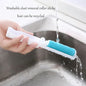 A hand demonstrates the reusable lint roller effectively cleaning fabric.