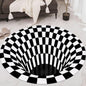 3D space round carpet with checkered vortex optical illusion design