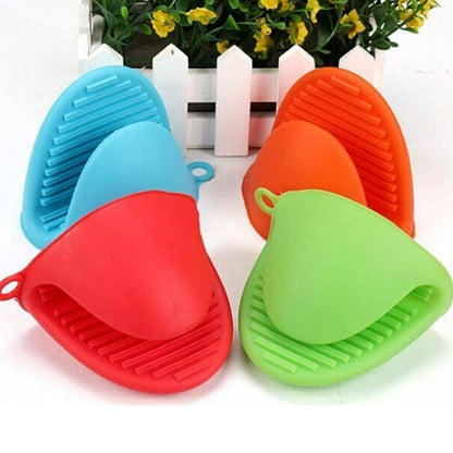 Two durable silicone potholders in red, ideal for kitchen cooking and baking.