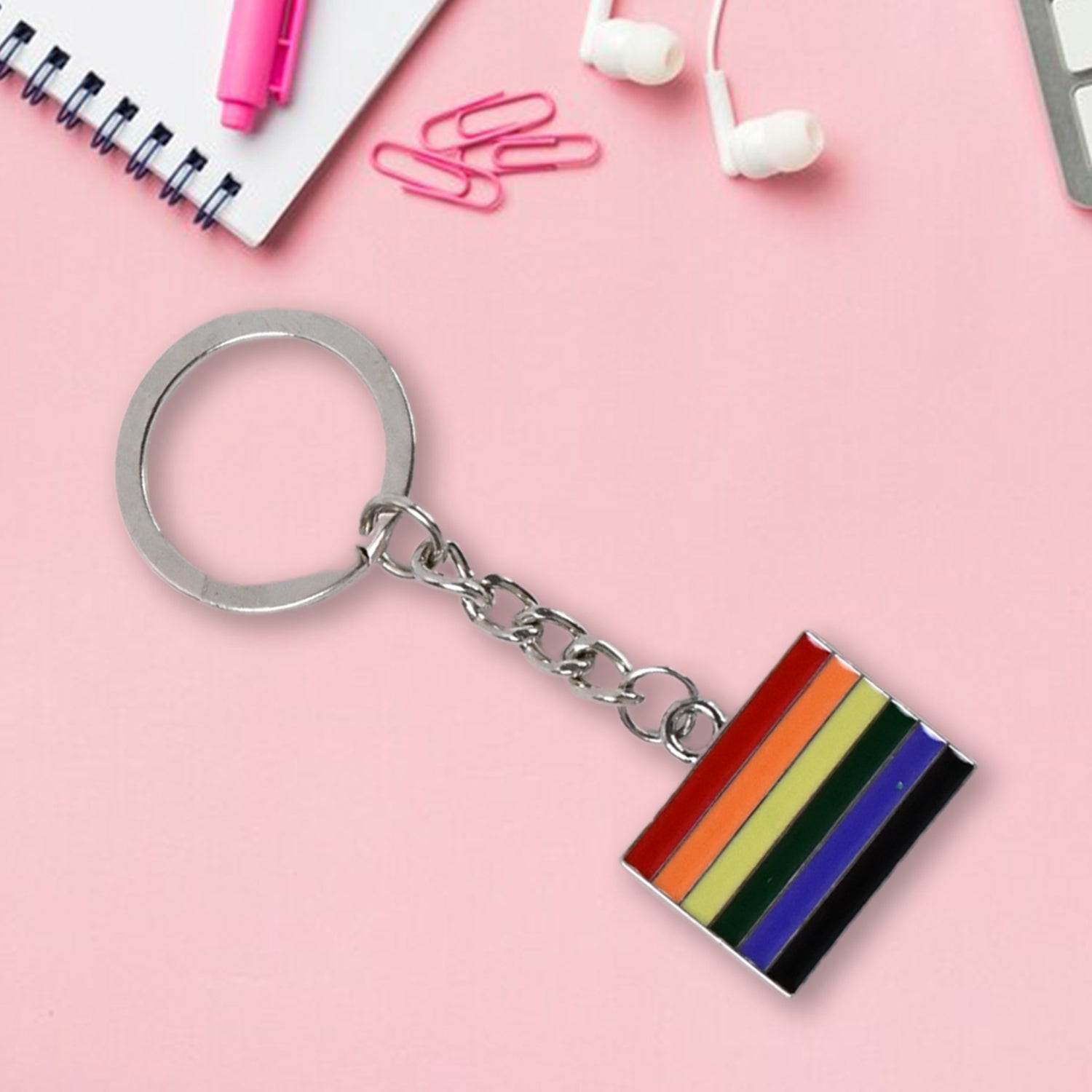 ColorWave rainbow keyring attached to keys, enhancing style
