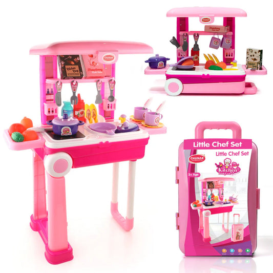 Kids kitchen set in suitcase with play food and utensils
