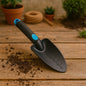 Heavy duty garden hand trowel with plastic blade and measurement marks