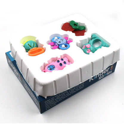 Colorful Baby Rattles Set with various textures for infant sensory play.