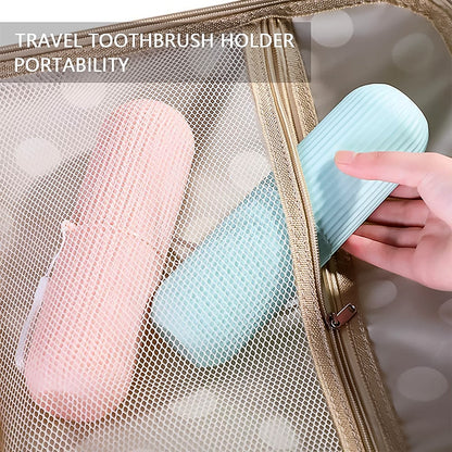 Assorted multicolor Konvex travel toothbrush cases neatly arranged on a white background.