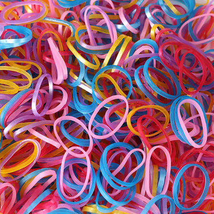 Assorted multicolor elastic rubber bands, 0.75 inch wide, for office and home organization.