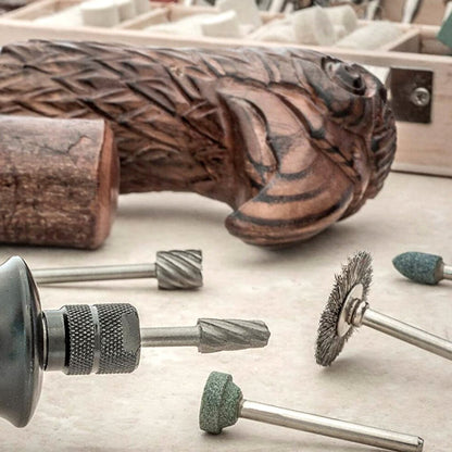 An organised view of the rotary tool accessory kit case, highlighting the compartments for different mini drill bit types.